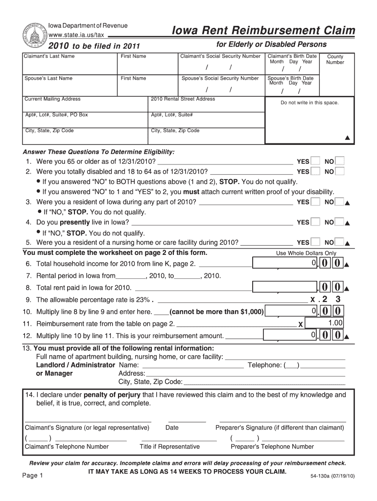 2010 Form IA DoR 54 130 Fill Online Printable Fillable Blank PdfFiller