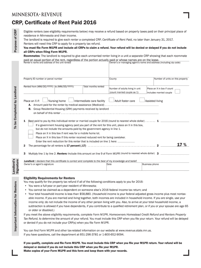 2016 Form MN DoR CRP Fill Online Printable Fillable Blank PdfFiller