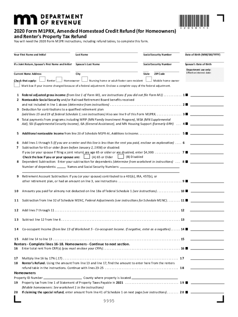 2020 Form MN DoR M1PRX Fill Online Printable Fillable Blank PdfFiller