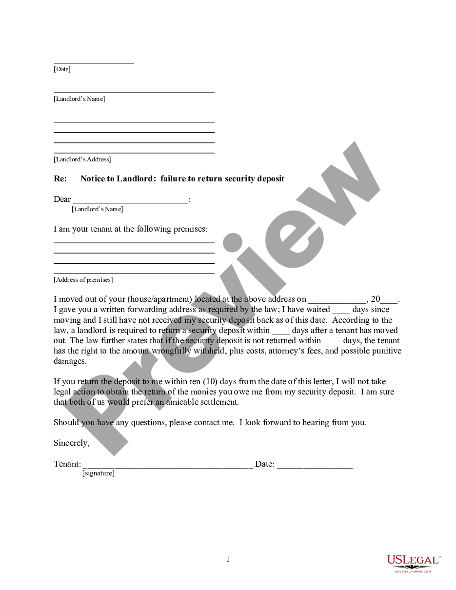 Arizona Letter From Tenant To Landlord Containing Notice Of Failure To 