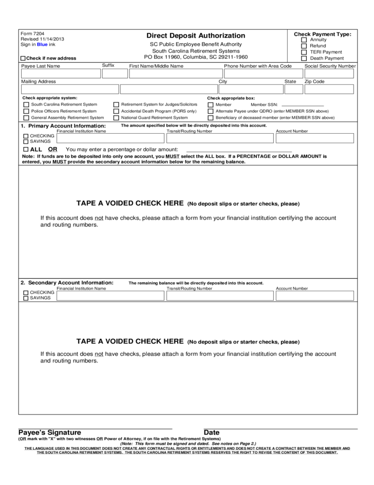 Direct Deposit Authorization Form South Carolina Free Download