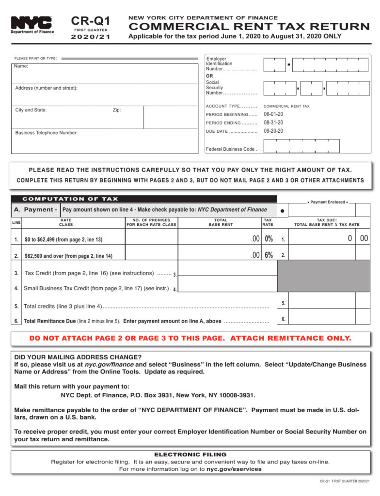 Form CR Q1 Download Printable PDF Or Fill Online Commercial Rent Tax 