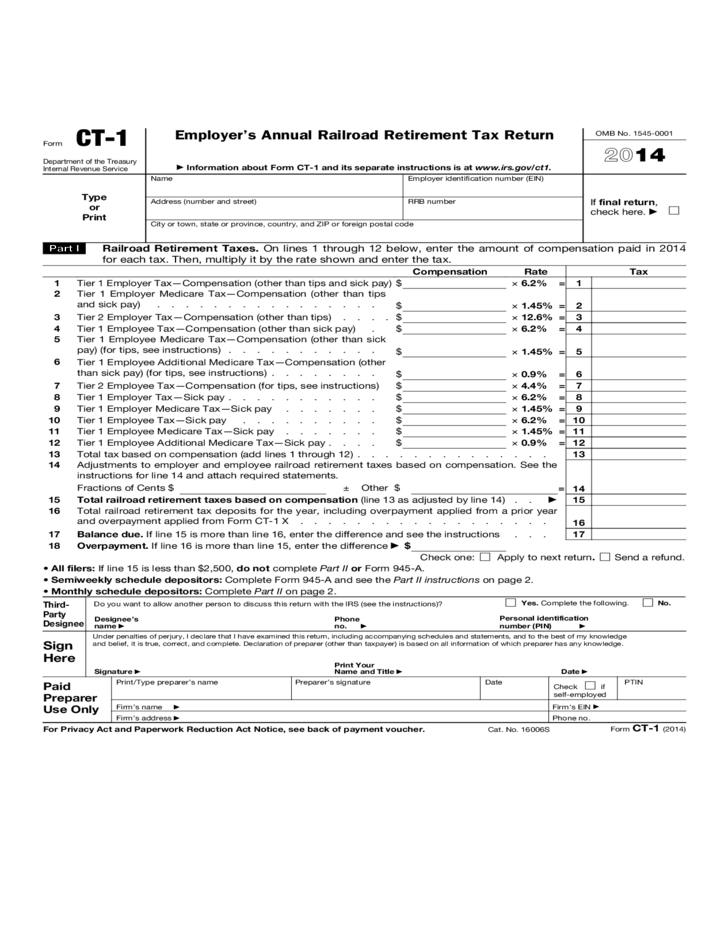 Form CT 1 Employer s Annual Railroad Retirement Tax Return 2014 