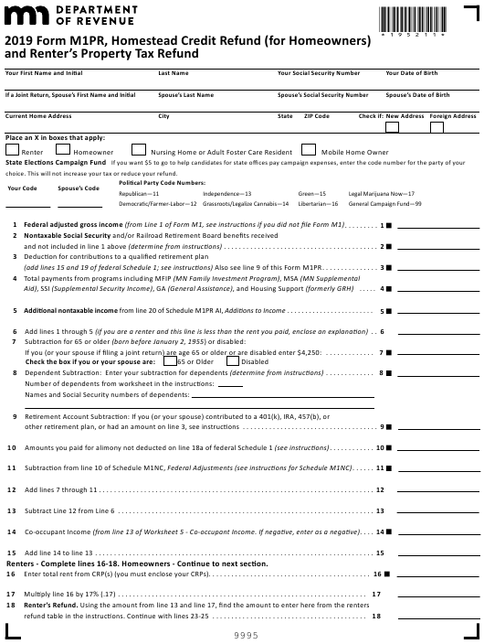 Form M1PR Download Fillable PDF Or Fill Online Homestead Credit Refund