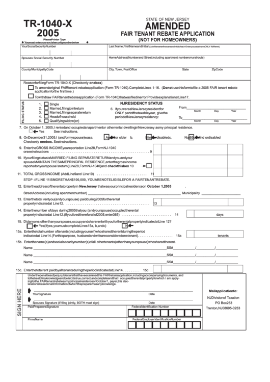 Form Tr 1040 X 2005 Amended Fair Tenant Rebate Application 