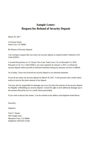 FREE 6 Security Deposit Return Letters In PDF MS Word