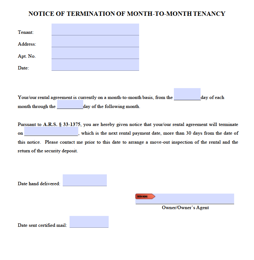 Free Arizona 30 Day Notice To Quit Month To Month Tenancy PDF