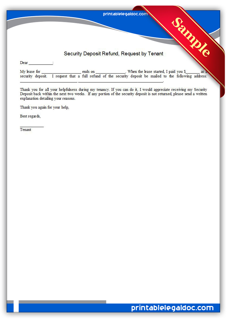 Free Printable Security Deposit Refund Request By Tenant Form GENERIC 