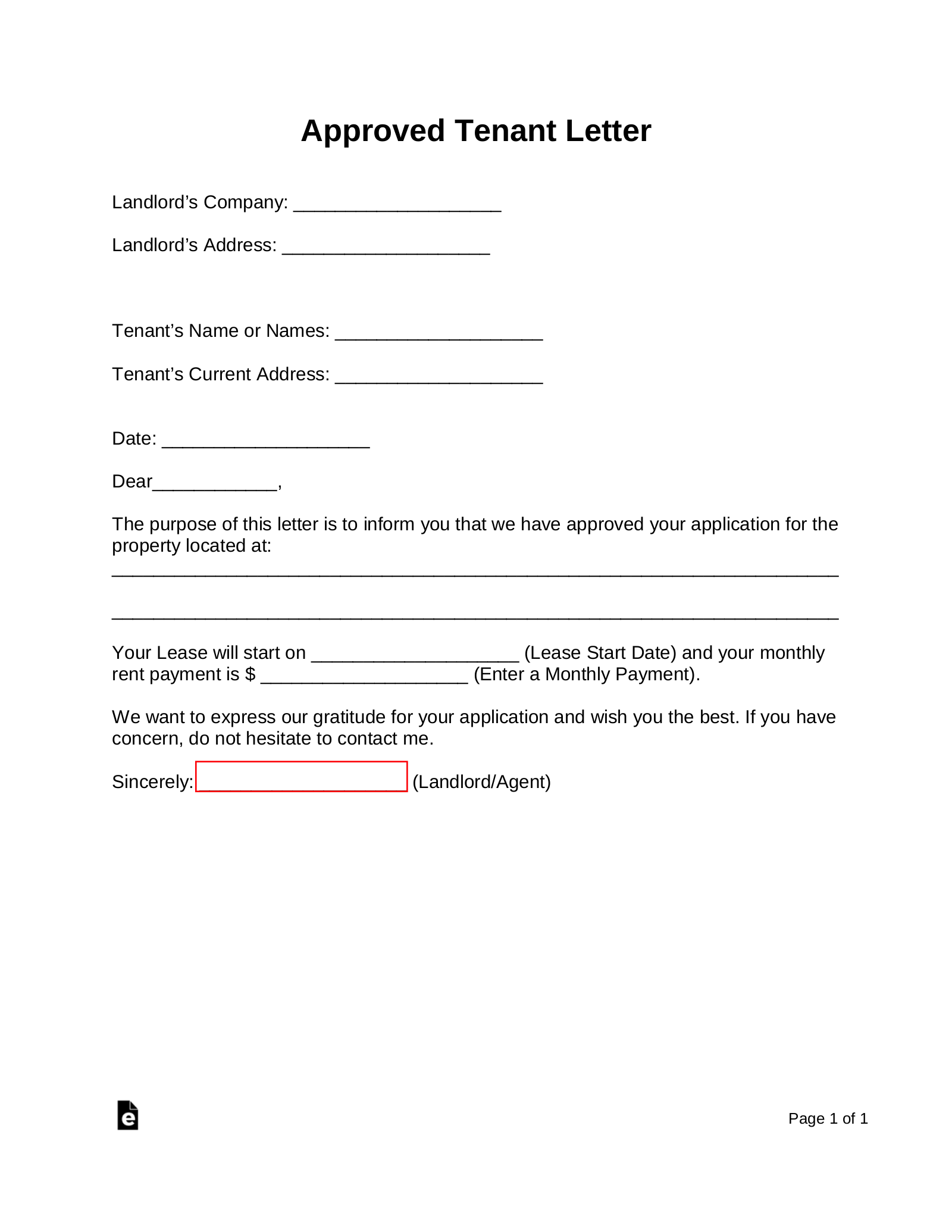 Free Rental Application Approval Letter PDF Word EForms