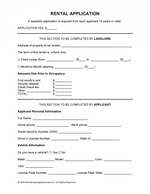 Free Rental Application Template PDF Word