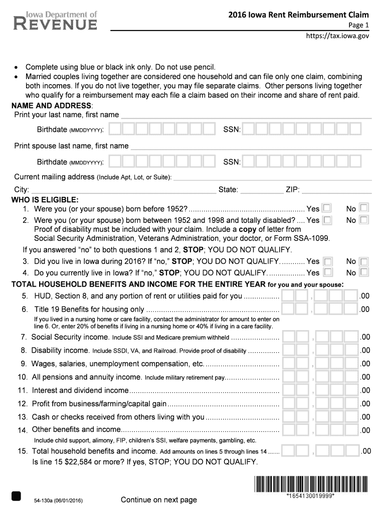 IA DoR 54 130 2016 Fill Out Tax Template Online US Legal Forms