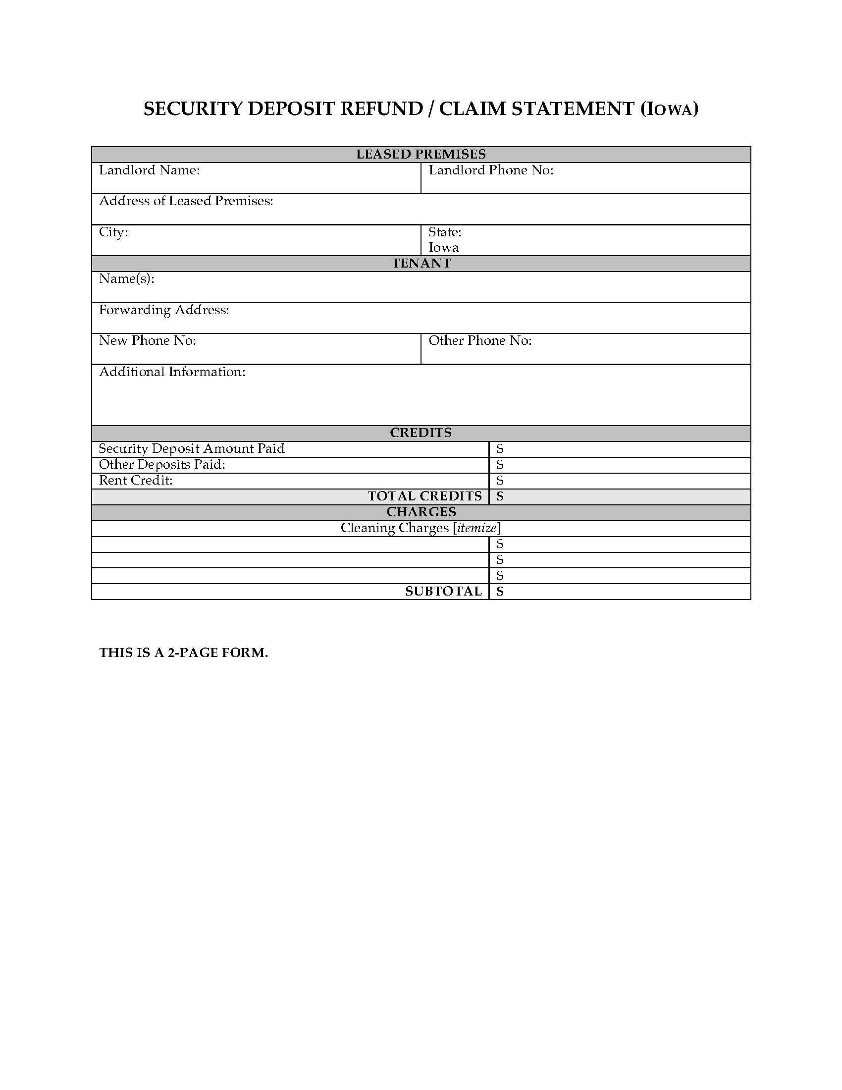 Iowa Security Deposit Statement Legal Forms And Business Templates