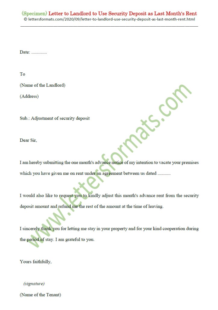 Letter To Landlord To Use Security Deposit As Last Month s Rent