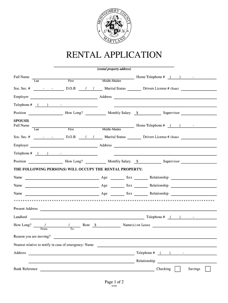 MD Rental Application Montgomery County 2002 Fill And Sign 