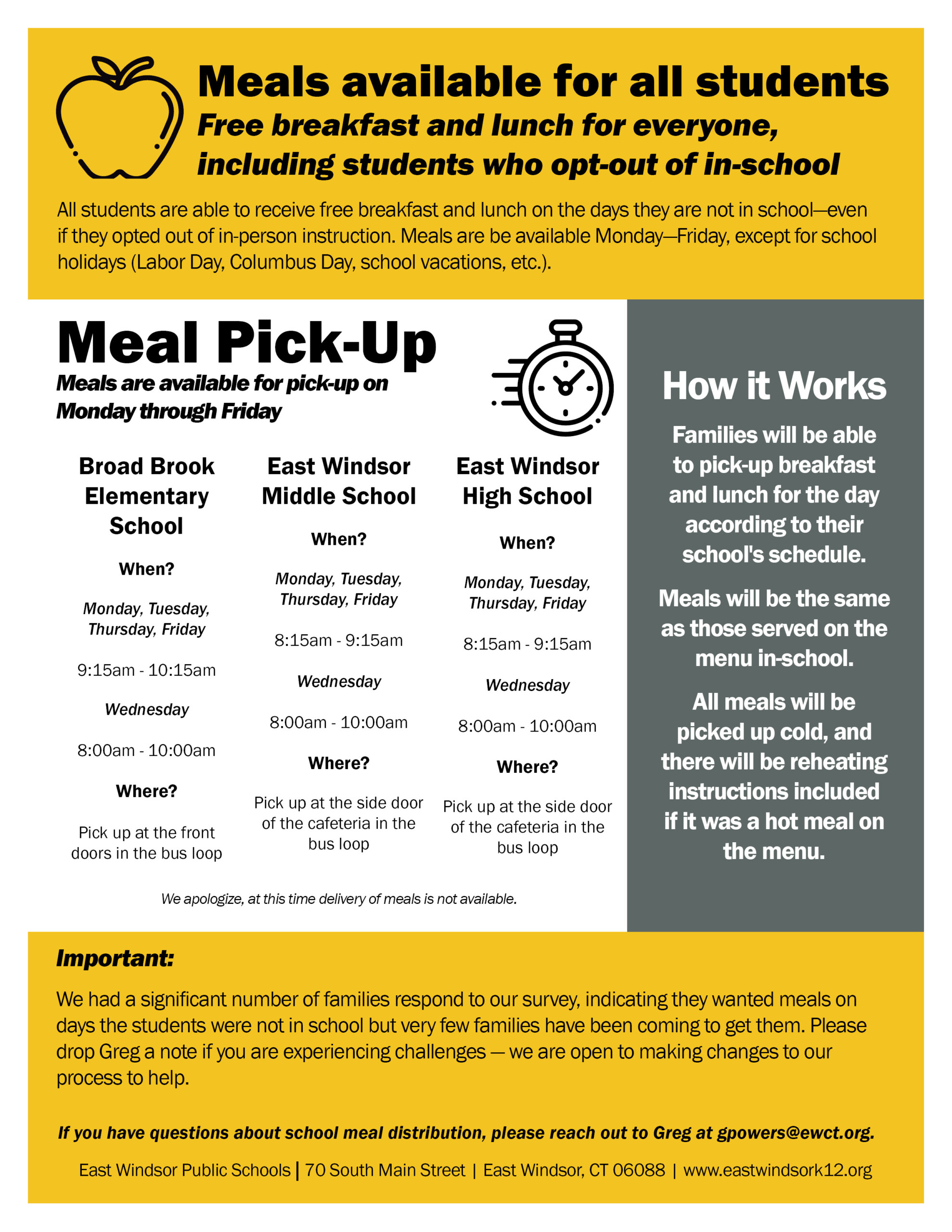 Meals Available For All Students East Windsor CT