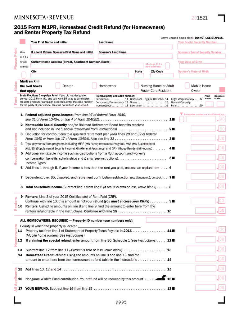 Minnesota Revenue Property Tax Refund Form M1pr Tooyul Adventure