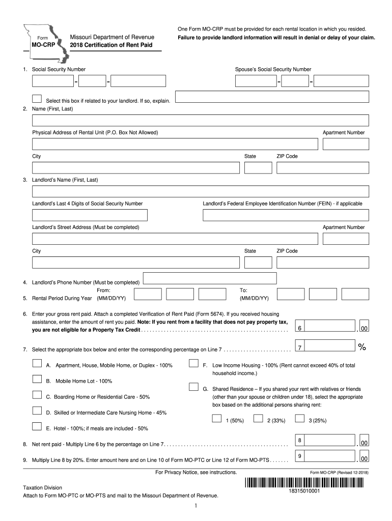 Missouri Rent Rebate 2019 Form Fill Out And Sign Printable PDF