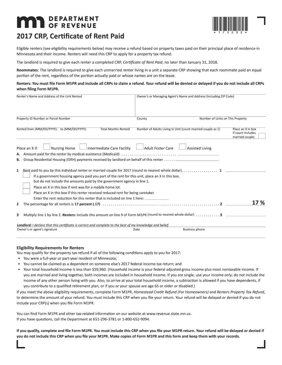 MN DoR CRP Form 2017 2019 Printable And Fillable Templates