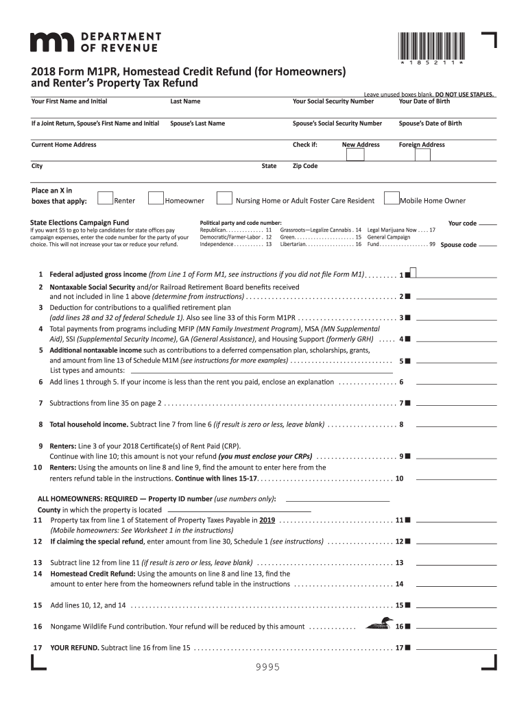 MN DoR M1PR 2018 Fill Out Tax Template Online US Legal Forms