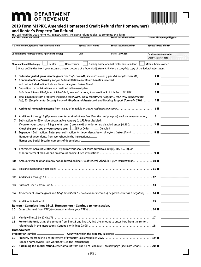 MN DoR M1PRX 2019 Fill Out Tax Template Online US Legal Forms