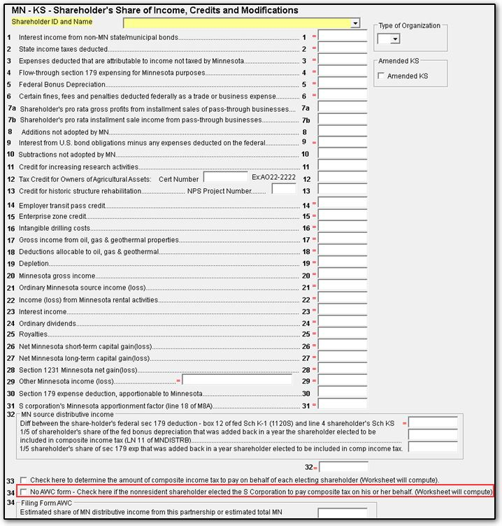 MN NR Shareholder Elects 1120S To Pay Composite Tax