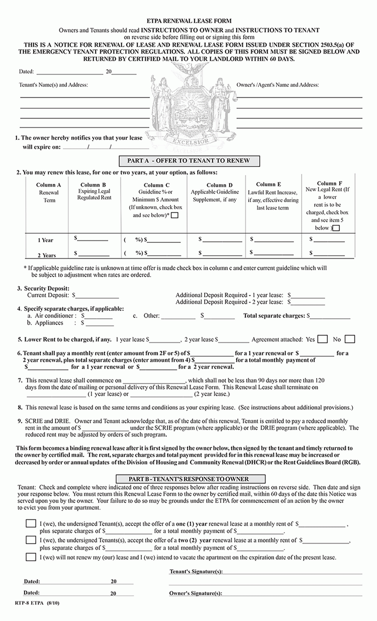 NYC Lease Renewal For Rent Stabilized Housing EZ Landlord Forms