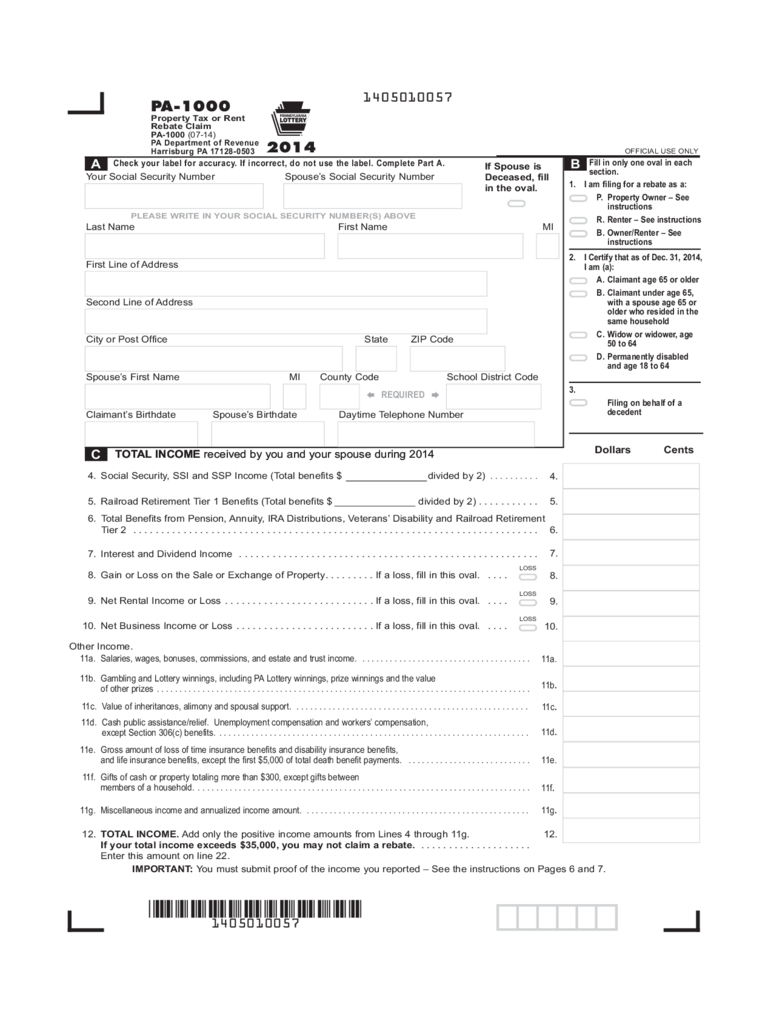 Pennsylvania Property Tax Rent Rebate 5 Free Templates In PDF Word 