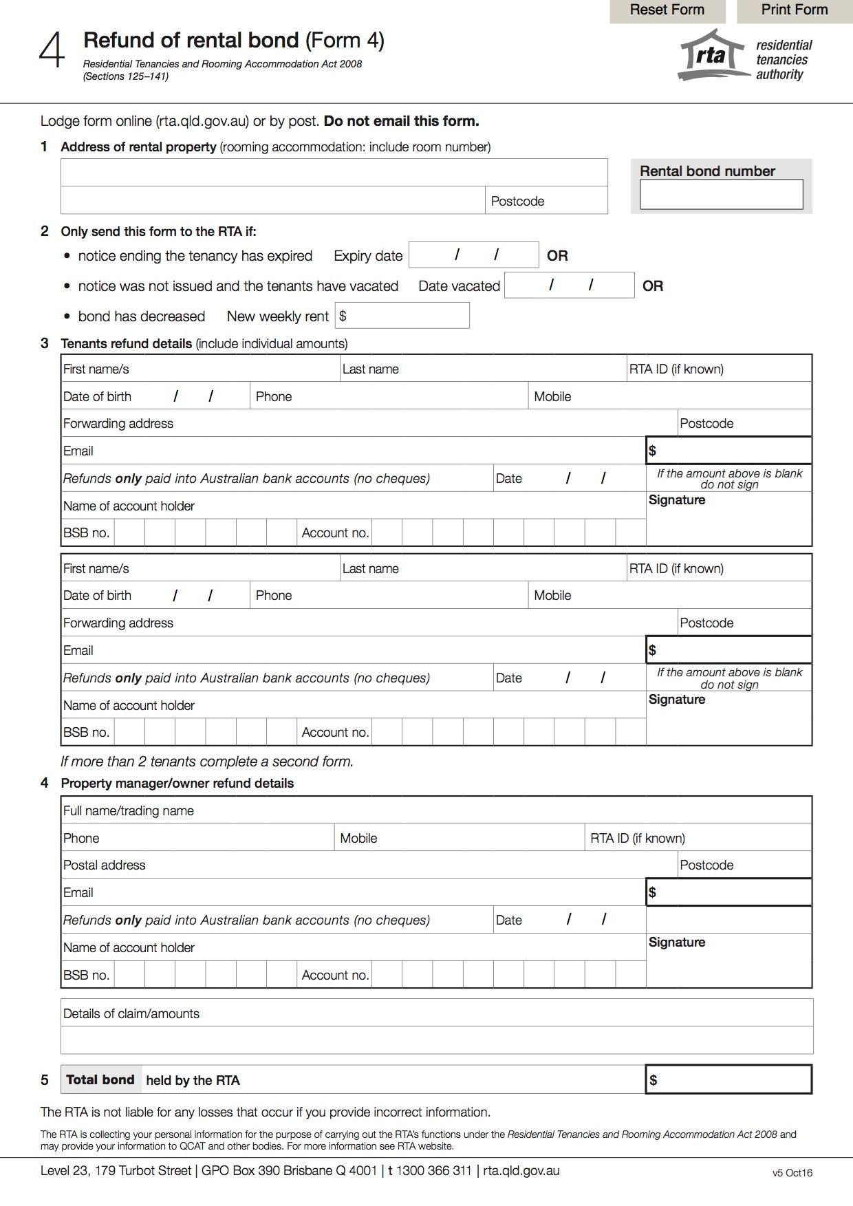 Queensland Refund Of Rental Bond Form 4 Legal Forms And Business