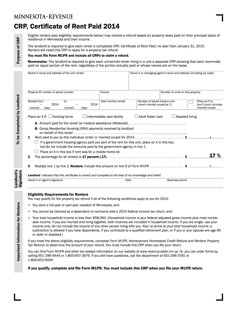 Renter s Property Tax Refund Minnesota Department Of Revenue Fill Out