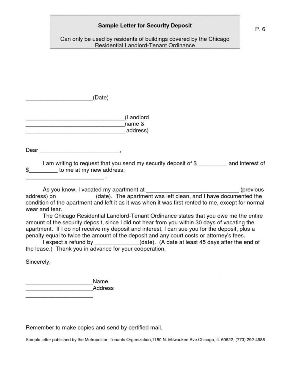 Sample 015 Security Deposit Return Receipt Template Refund Letter 