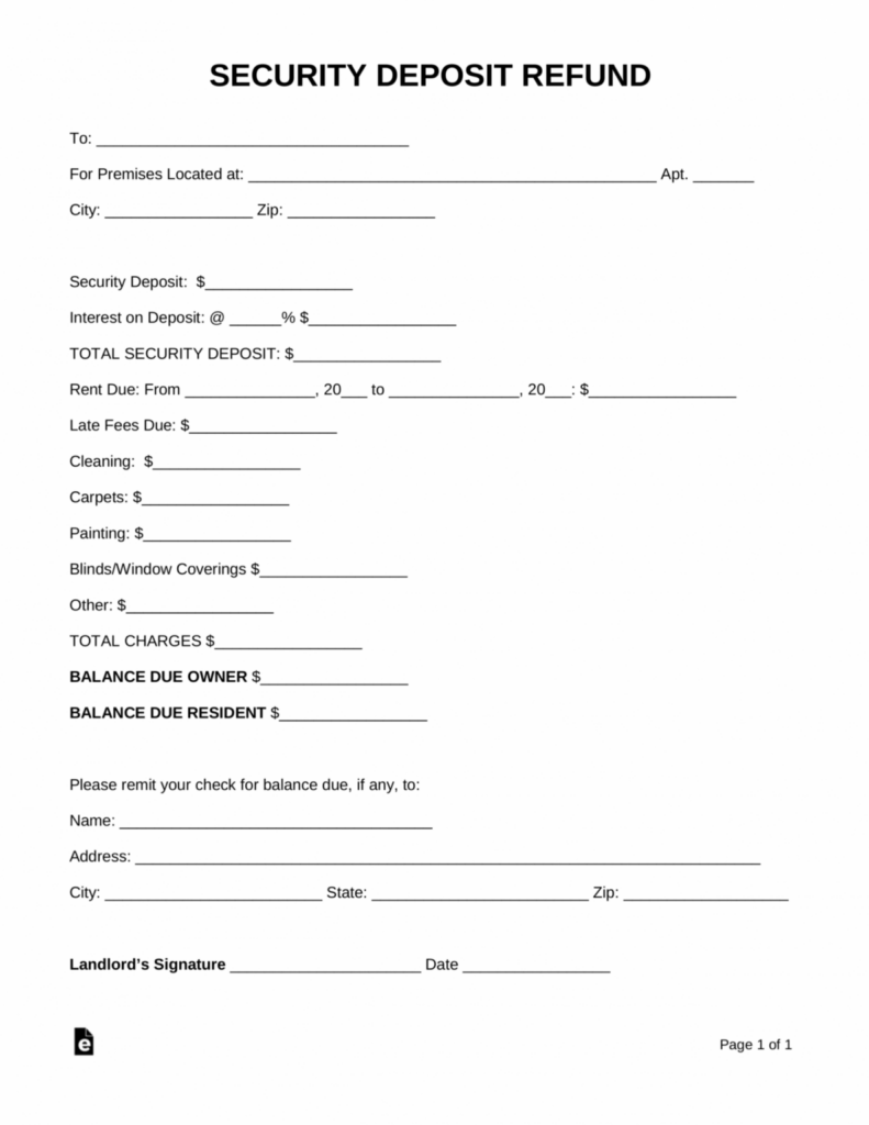 Sample Rental Security Deposit Refund Form Return Of Security Deposit 