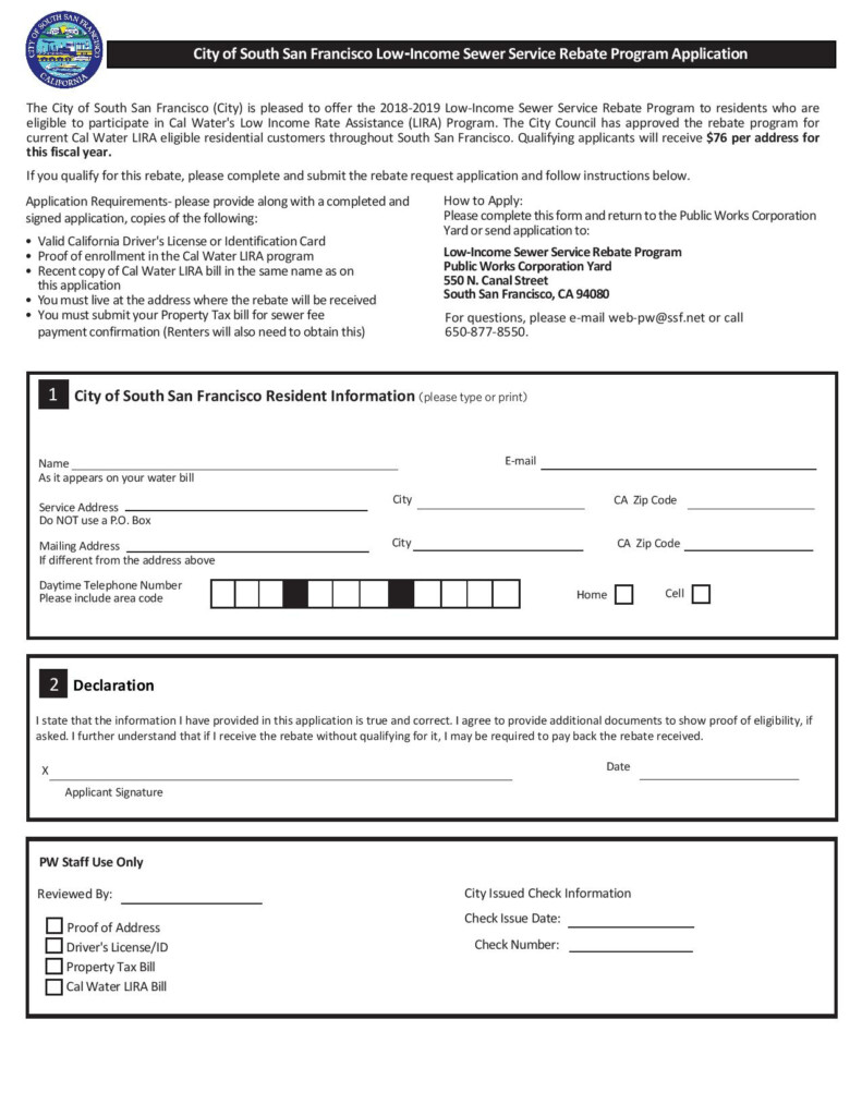 Sewer Service Rebate Program For Low Income Residents Of South San 