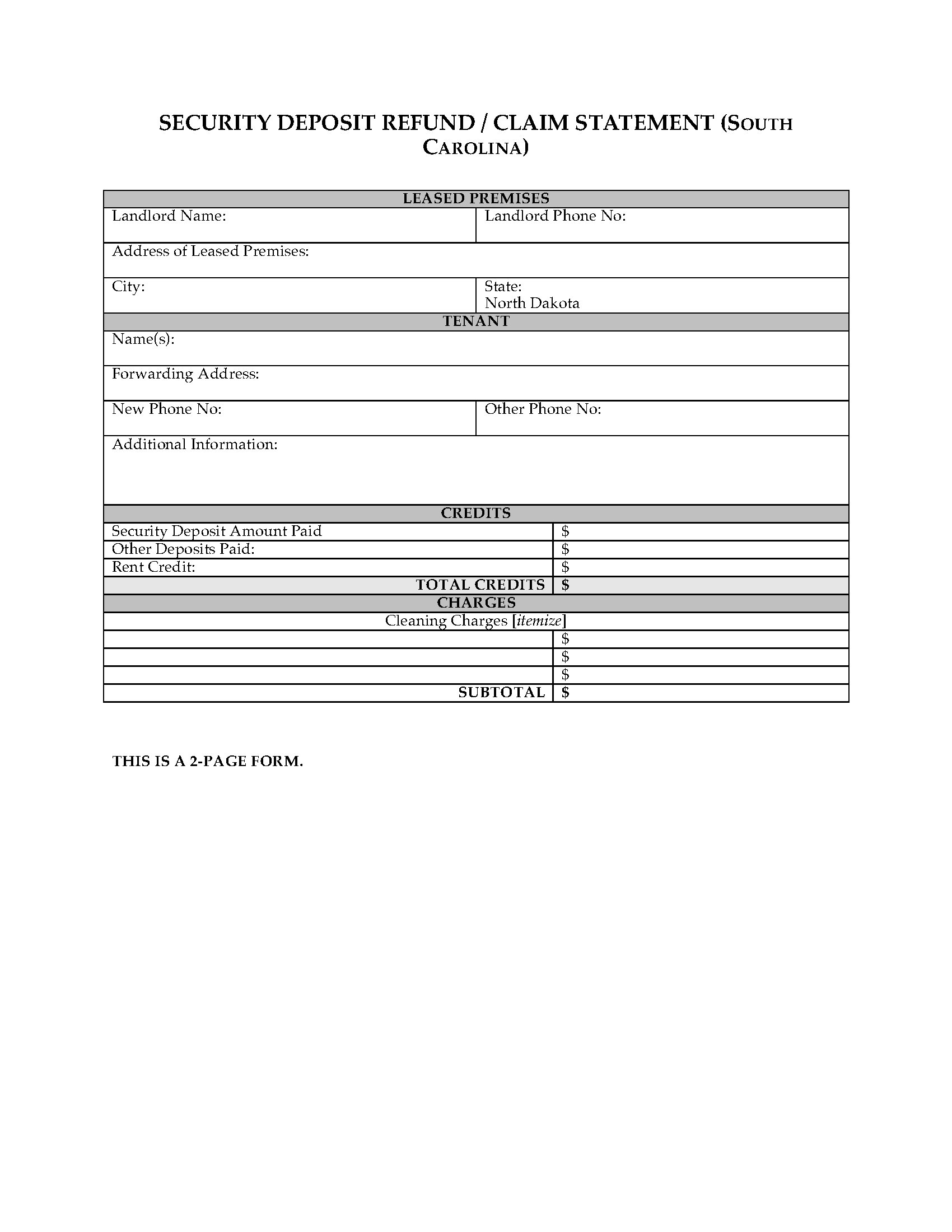 South Carolina Security Deposit Statement Legal Forms And Business 