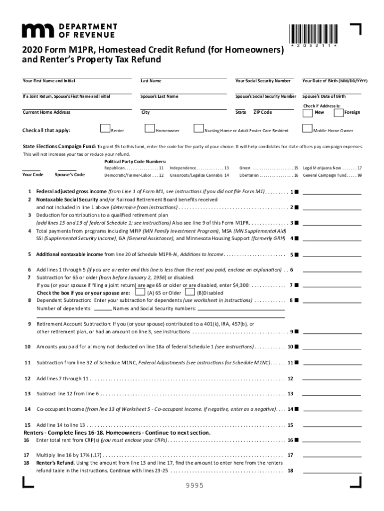 2020 2022 Form MN DoR M1PR Fill Online Printable Fillable Blank 