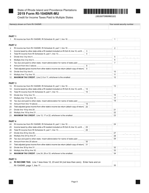 Form RI 1040NR MU Download Fillable PDF Or Fill Online Credit For 