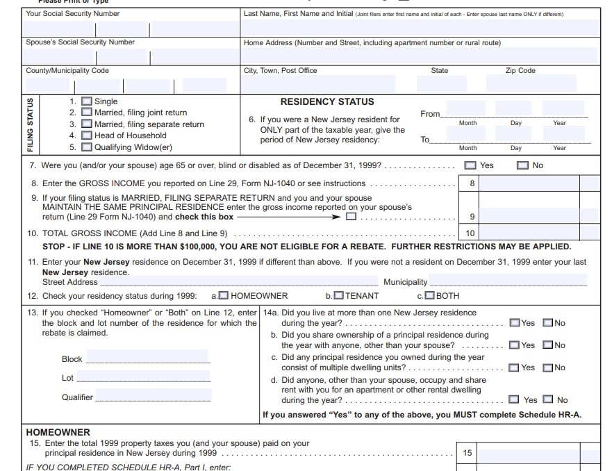 New Jersey Renters Rebate 2023 Printable Rebate Form