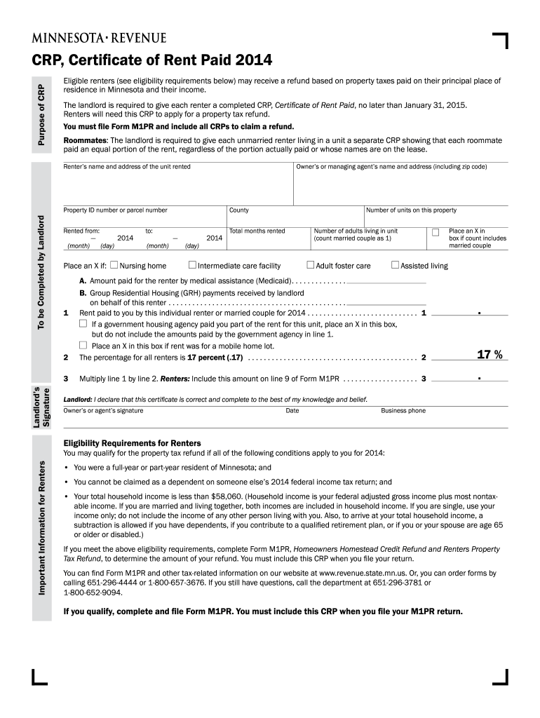 Renter S Property Tax Refund Minnesota Department Of Revenue Fill Out