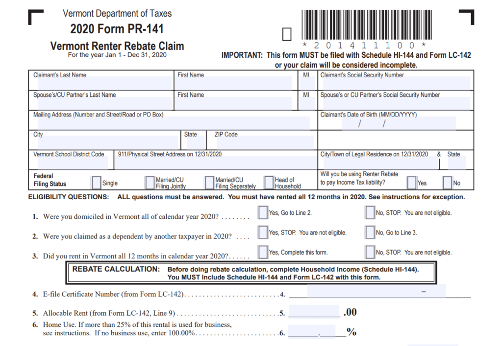 Renters Rebate Vt 2022 Printable Rebate Form