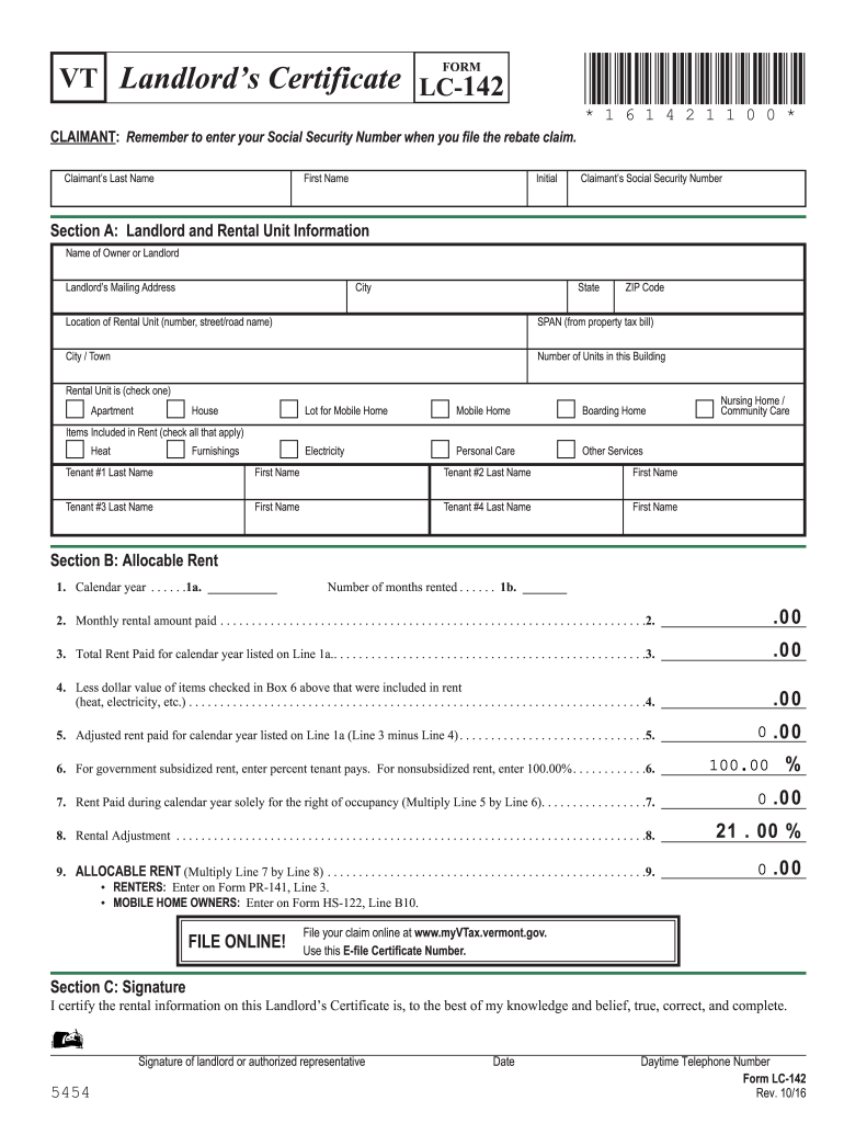 Vermont Renters Rebate Form Fill Online Printable Fillable Blank